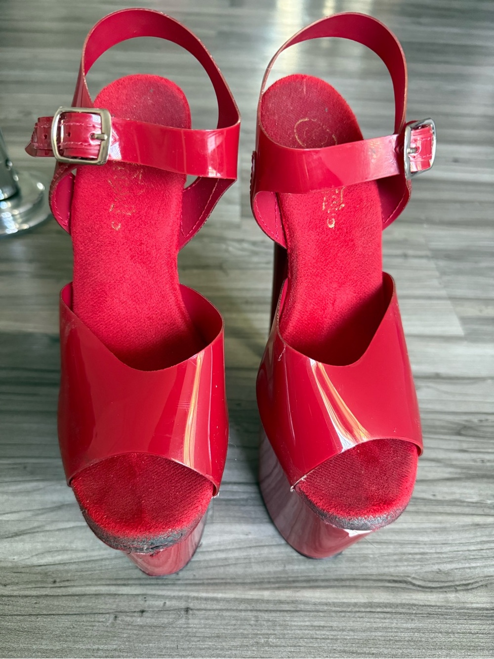 Pleaser Red Platform Stiletto Sandals - Picture 4 of 6